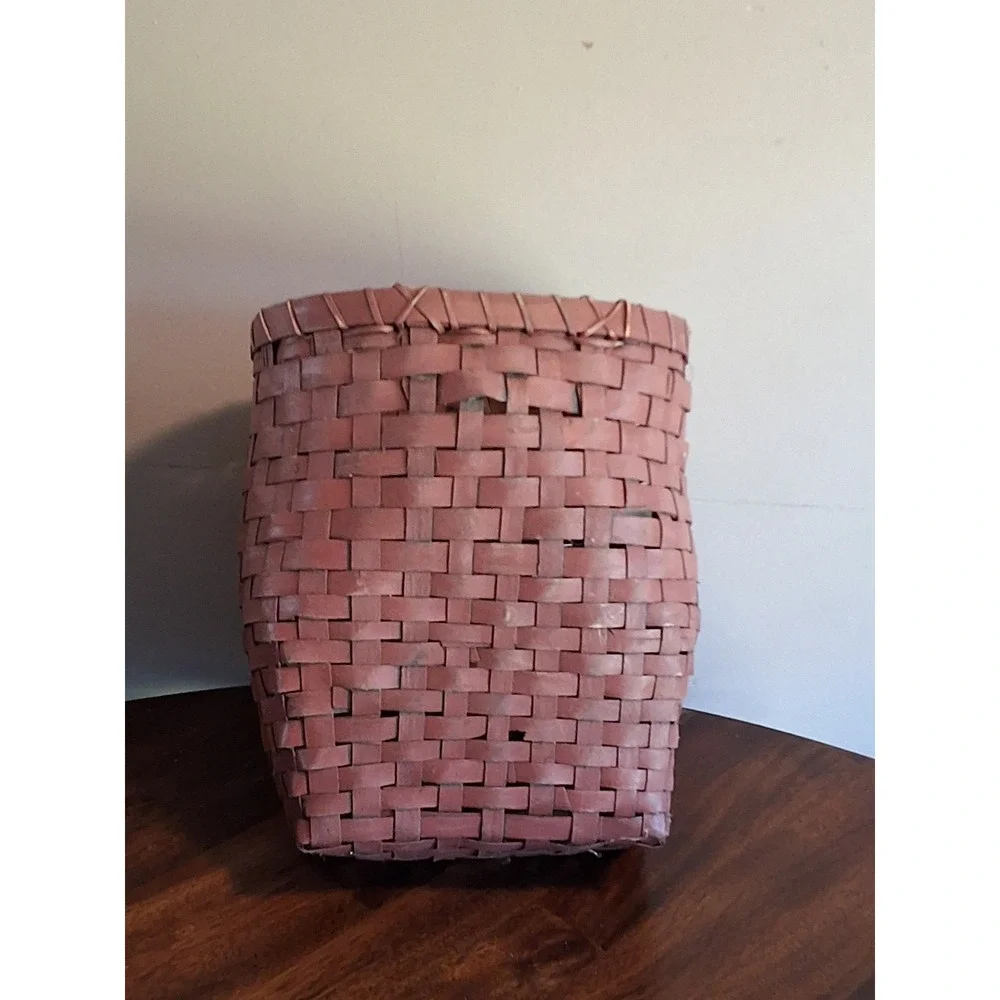 Vintage Woven Splint Basket Set Red Tall Floor & Blue White Wall Hanging Decor